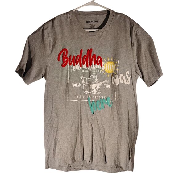 True Religion tshirt mens XL XLarge gray Buddha was here graphic tee short sleev - Picture 1 of 7